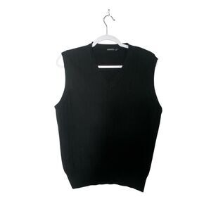 Ashworth Black Ribbed Cotton Knit V-Neck Sweater Vest men's Size Large